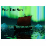 Viking Ship Under Northern Lights Photo Sculpture Magnet<br><div class="desc">A slightly stylised image of a Viking longship sailing at night under the Northern Lights,  there a couple of icebergs; most of the crew is asleep. Add your own text.</div>