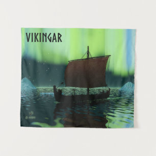 Viking Ship Under Northern Lights Tapestry