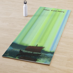 Viking Ship Under Northern Lights Yoga Mat