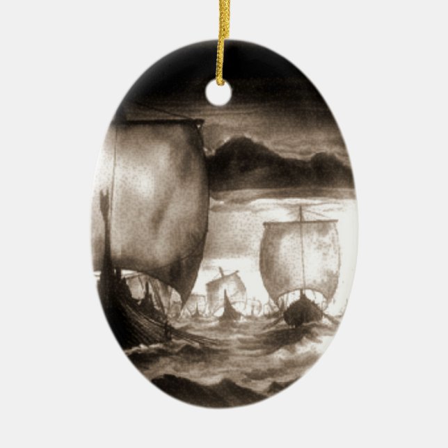 VIKING SHIPS CERAMIC TREE DECORATION (Front)