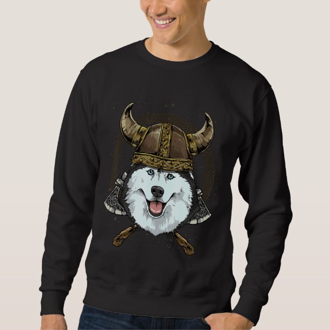 Viking Siberian Husky Dog With Viking Helmet Mjoln Sweatshirt (Front)