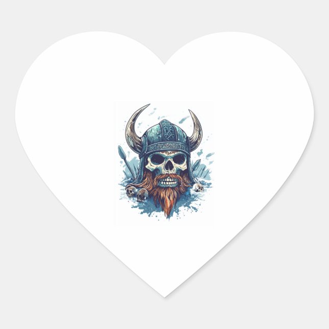Viking Skull Berserker Heart Sticker (Front)