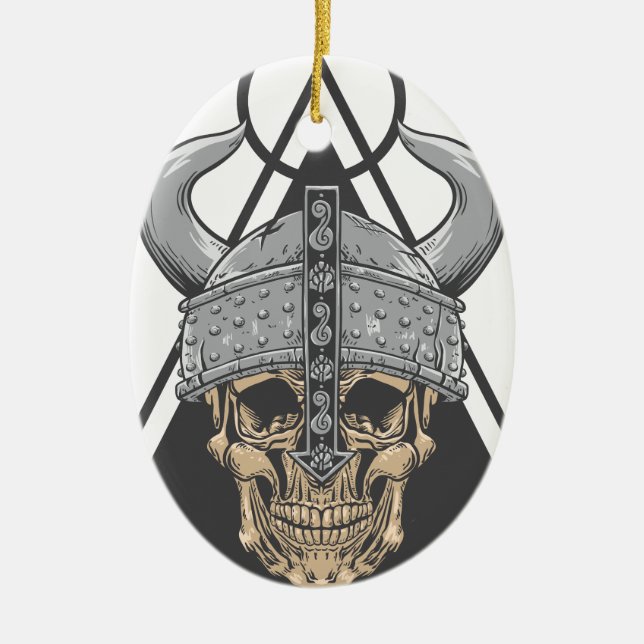 Viking Skull Ceramic Tree Decoration (Front)