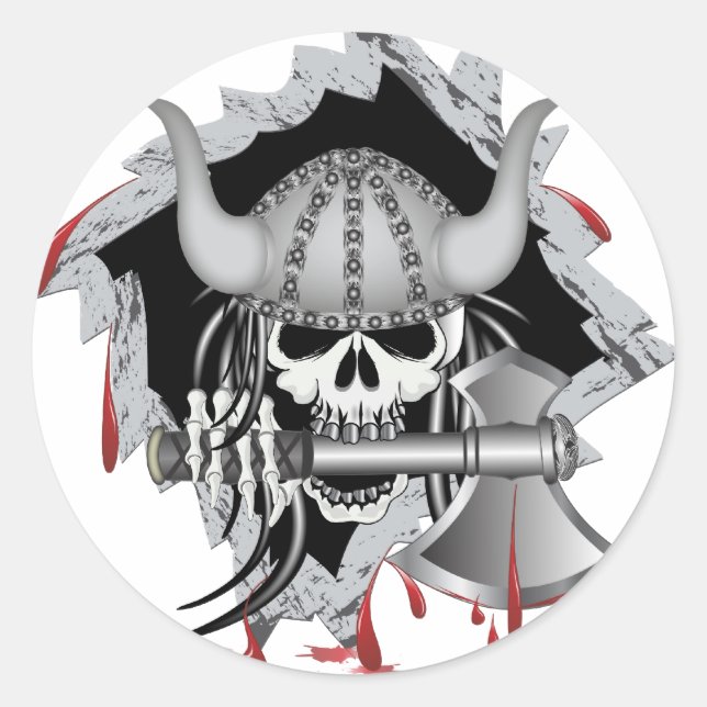 Viking Skull Classic Round Sticker (Front)