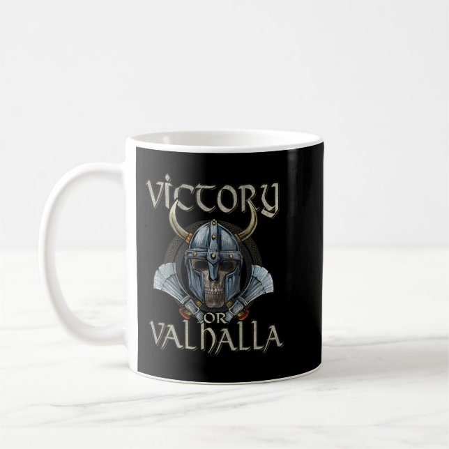 Viking Skull Victory Or Valhalla Coffee Mug (Left)