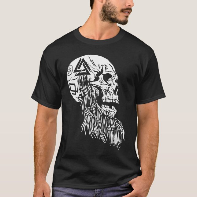 Viking Skull Weird Bizarre Fun Dark T-Shirt (Front)