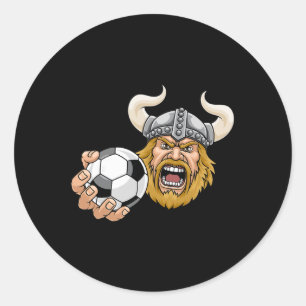Viking Soccer Byll Cartoon Character Man Classic Round Sticker
