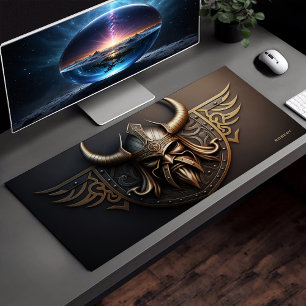 Viking Soldier Wearing Copper Helmet With Horns 3D Desk Mat