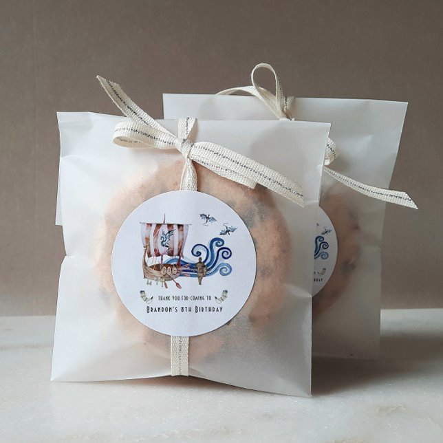 Viking Themed Birthday Party Thank You Favour Classic Round Sticker (Creator Uploaded)