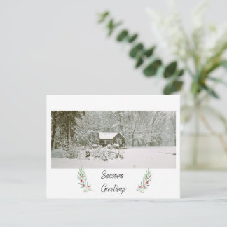 Viking Trail Cabin Snowy Winter Season's Greetings Holiday Card