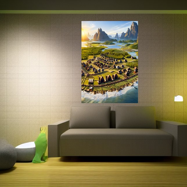 Viking village, water and ocean | AI Art  Poster (Creator Uploaded)