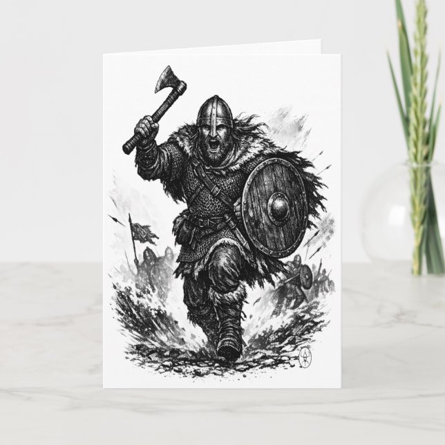 Viking Warrior Charge – Ink Battle Card (Front)