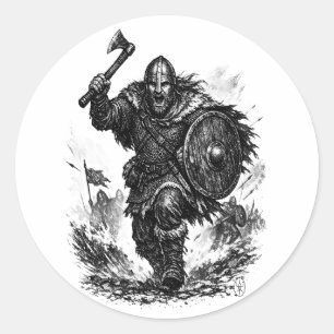 Viking Warrior Charge – Ink Battle Classic Round Sticker