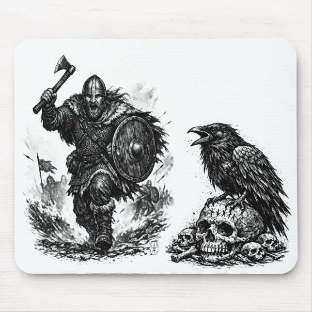 Viking Warrior Charge – Ink Battle Mouse Pad (Front)