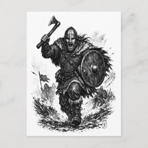 Viking Warrior Charge – Ink Battle Postcard