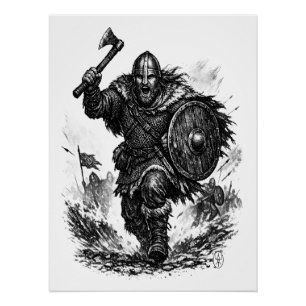 Viking Warrior Charge – Ink Battle Poster