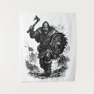 Viking Warrior Charge – Ink Battle Tapestry