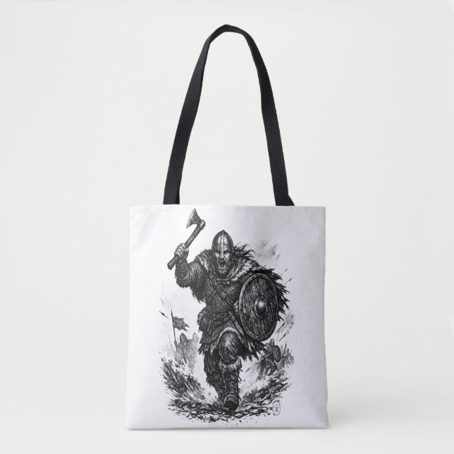 Viking Warrior Charge – Ink Battle Tote Bag (Front)