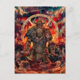 Viking Warrior in Asgard with Gods Holiday Postcard