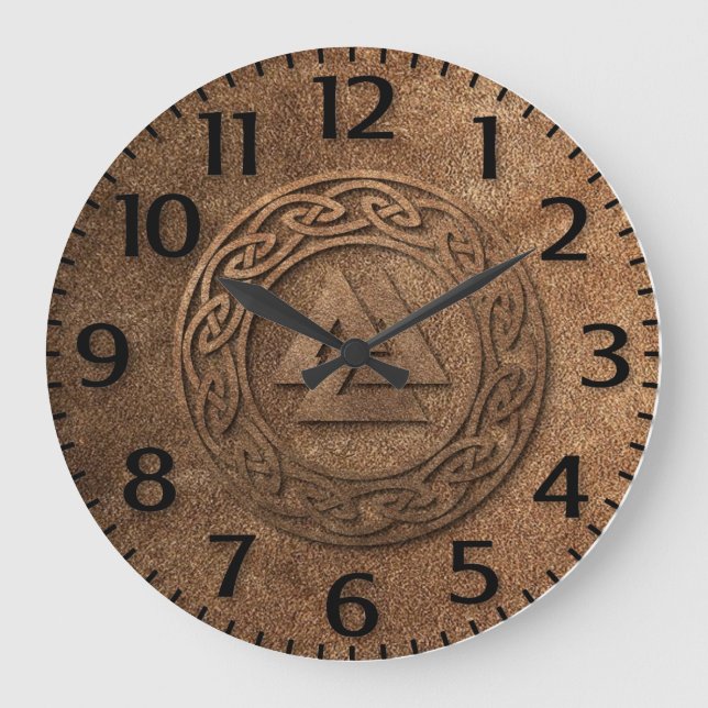 Viking Warrior Leather Print Large Clock (Front)
