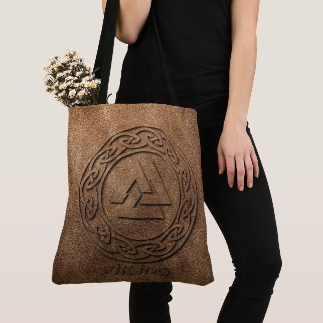 Viking Warrior Leather Print Tote Bag (Close Up)