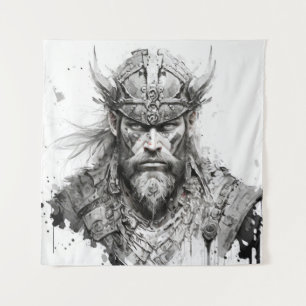 Viking Warrior Portrait Painting Historic Tough Tapestry