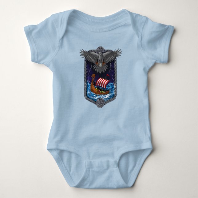 Viking Warrior Ship Raven Baby Bodysuit (Front)