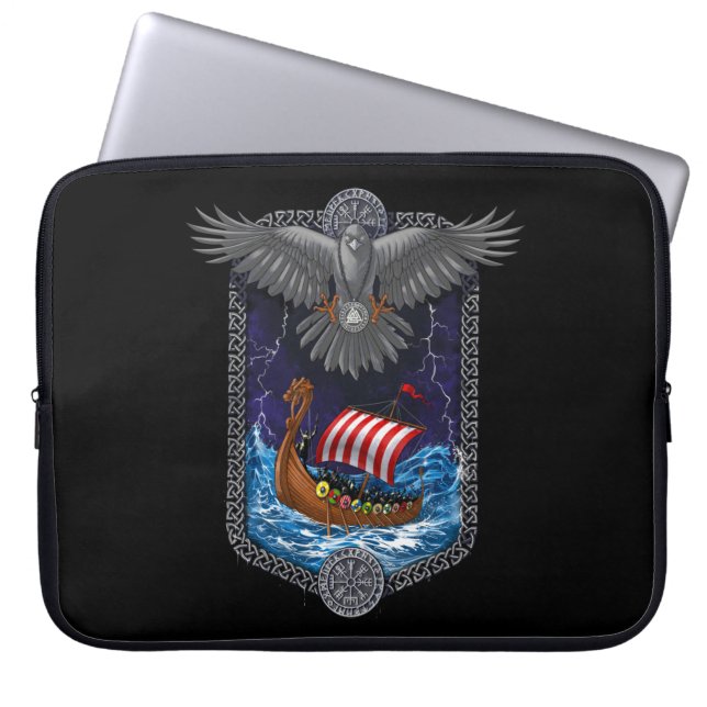 Viking Warrior Ship Raven Laptop Sleeve (Front)