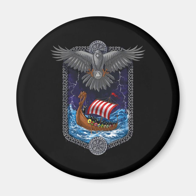 Viking Warrior Ship Raven Magnet (Front)