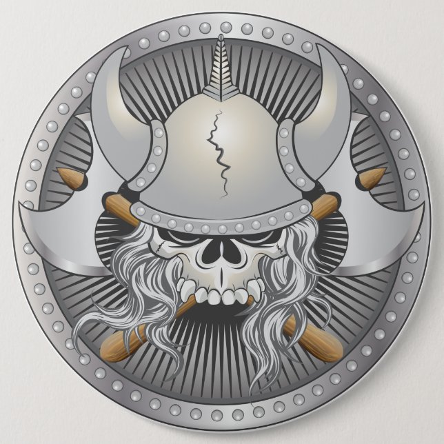 Viking Warrior Skull 6 Cm Round Badge (Front)