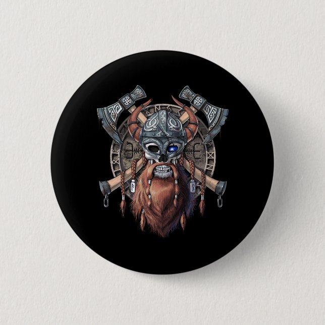Viking Warrior Skull 6 Cm Round Badge (Front)