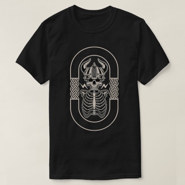 Viking Warrior Skull Skeleton Ax T-Shirt (Design Front)