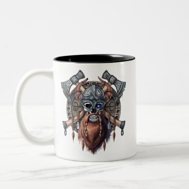 Viking Warrior Skull Two-Tone Coffee Mug (Left)