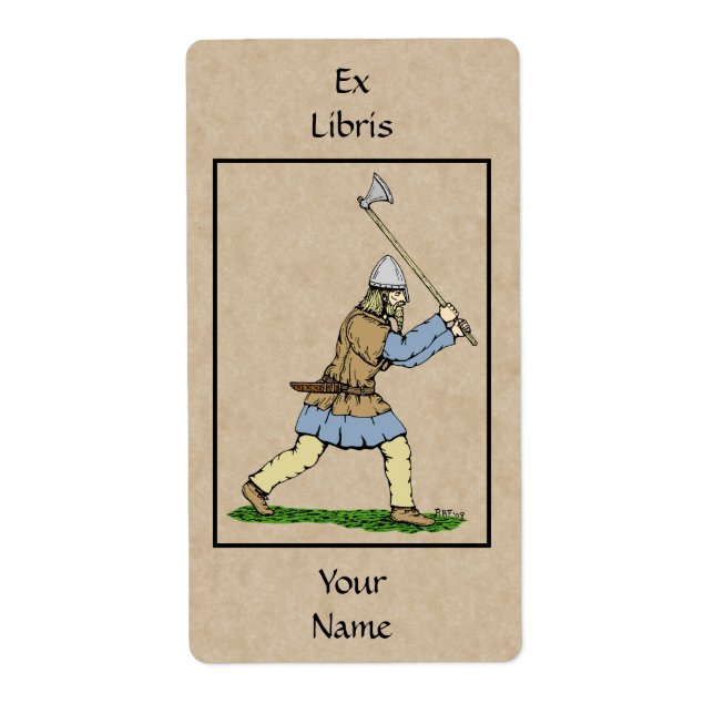 Viking Warrior Wielding Broad-Axe Bookplate (Front)