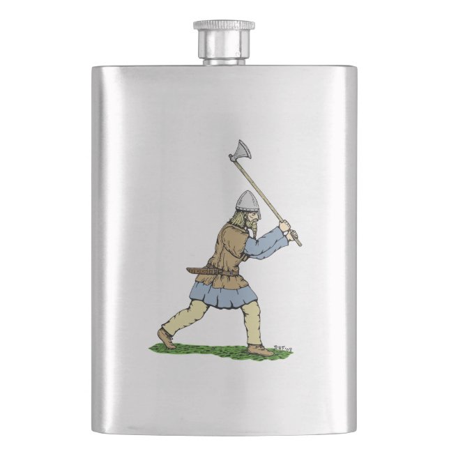 Viking Warrior Wielding Broad-Axe Hip Flask (Front)