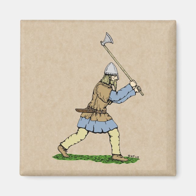 Viking Warrior Wielding Broad-Axe Magnet (Front)