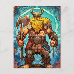 Viking Warrior with Axe Norse Mythology Comic Postcard