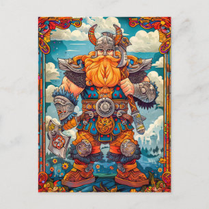 Viking Warrior with Axe Norse Mythology Comic Postcard