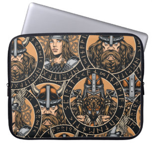 Viking Warriors: Colorful Vintage Pattern Laptop Sleeve