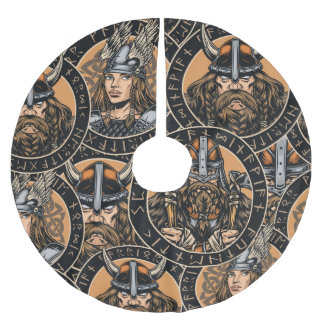 Viking Warriors: Colourful Vintage Pattern Brushed Polyester Tree Skirt