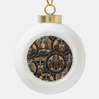 Viking Warriors: Colourful Vintage Pattern Ceramic Ball Christmas Ornament