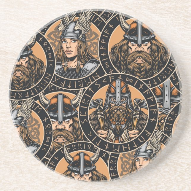 Viking Warriors: Colourful Vintage Pattern Coaster (Front)