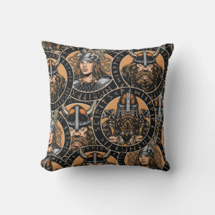 Viking Warriors: Colourful Vintage Pattern Cushion