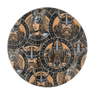 Viking Warriors: Colourful Vintage Pattern Cutting Board
