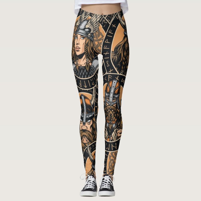 Viking Warriors: Colourful Vintage Pattern Leggings (Front)