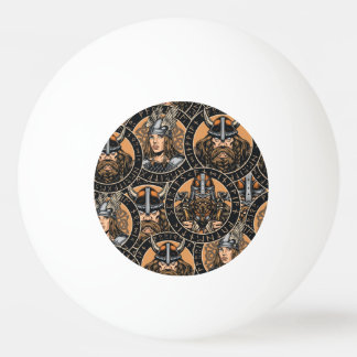 Viking Warriors: Colourful Vintage Pattern Ping Pong Ball