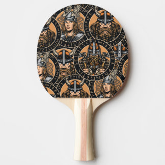 Viking Warriors: Colourful Vintage Pattern Ping Pong Paddle