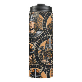 Viking Warriors: Colourful Vintage Pattern Thermal Tumbler