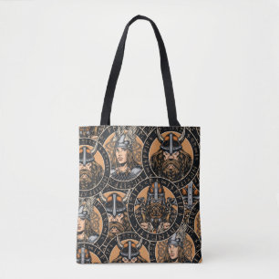 Viking Warriors: Colourful Vintage Pattern Tote Bag