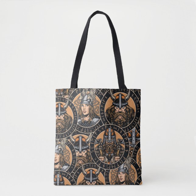 Viking Warriors: Colourful Vintage Pattern Tote Bag (Front)